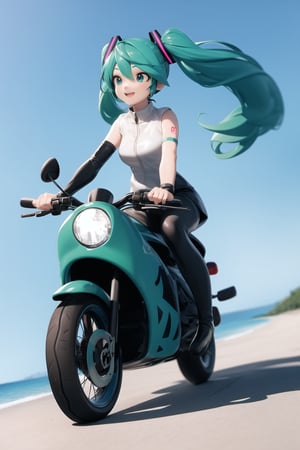 3DMM,  Miku Driving A Motorbike,MIKU HATSUNE,Blue-green hair