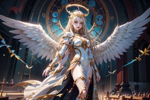 triumphant angel girl, roccoco irridescent fallen angel, cute young angel girl, long hair, white large wings, paradise, angel beaty, beatiful, 8k, oktavian render, high quality, masterpiece, dynamic pose, hot girl, praising, dark background, nimb, cinemathic scene, shiny,DonMM1y4XL,An angel , an angel wearing gold and silver crystal armor, heaven background, glowing halo around head, golden hair, white feathered wings,| centered| key visual | intricate| highly detailed| breathtaking beauty| precise lineart| vibrant| comprehensive cinematic, dynamic pose, best quality, 8k, golden hour,angel_wings