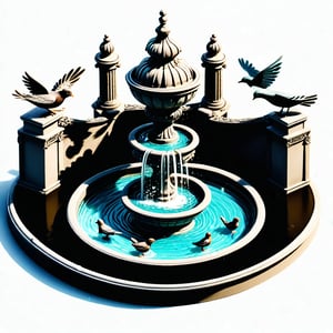 European Palace Fountain, Artwork, Renaissance, Sculpture, isometric, miniature, tilt shift, Th3Dru1d5. birds are bathing.
simple and light background.