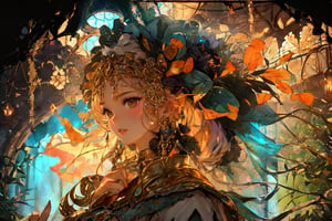 story, a praying fairy, face with tears ((Side view)), ((full body)), attractive and pure eyes, golden eyes, (delicate features), flowing long hair, glistening tears, dramatic lighting, platinum and light purple hair reflecting light, Mucha style, mural, traces of war, early morning—an abandoned medieval European-style royal palace hall in ruins. The scene depicts crumbling pillars, tattered tapestries, broken chandeliers, and overgrown vegetation reclaiming the space. Sunlight filters through shattered stained glass windows, casting eerie yet beautiful patterns on the dilapidated walls and floor, evoking a sense of ancient grandeur lost to time. elaborate scene style, glitter, realistic style, 8k, exposure blend, medium shot, bokeh, (hdr:1.4), high contrast, (cinematic, dark orange and white film), (muted colors, dim colors, soothing tones:1.3), low saturation, (hyperdetailed:1.2), (noir:0.4), whole body, perfect light, Detail,fashion_girl,(masterpiece,bj_elegant