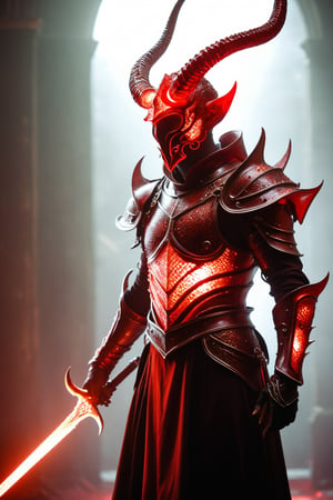  BREAK, male knight, portrait, beautiful, tiefling warrior, (red crystal sword:1.3), (tiefling:1.3), gladiator, dramatic lights, (glowing red diamond body armour:1.3), (glowing red diamond knight helmet:1.3), upper body, red crystal horns