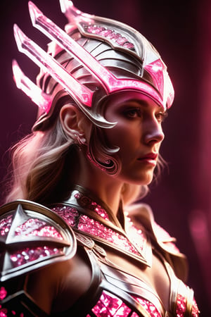  BREAK, knight, portrait, beautiful, fey warrior, (pink crystal sword:1.3), (fey:1.3), gladiator, dramatic lights, (glowing pink diamond body armour:1.3), (glowing pink diamond knight helmet:1.3), upper body