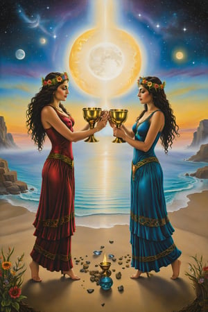 two of cups  card of tarot,artfrahm,visionary art style