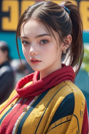 score_9, (Masterpiece), REALISTIC, UHD, vivid colors, 8K, more detail, ultra high_resolution, sharp, (movie poster shot), 1girl, ((She looks like Elle fanning, eyes look like Mila kunis)), 20yo, ((slicked ponytail hair)), symmetrical eyes, detail face feature, well-proportioned body, detailed fabric textures in clothing, she is a super-model, (magazine photo), (Coach brand legend fashion collections), (dress, poncho jacket), (virtual unreal fantasy background),