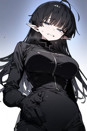 1girl, solo, black hair, long hair, upper body, masterpiece, best quality, very aesthetic, absurdres,gotou hitori, sagawa, fucking, masterpiece, high quality, only black hair, rubber suit clothes, feel disgusting, blue eyes, censored, tickled by feather, feel sexually good