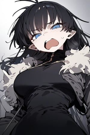 1girl, solo, black hair, long hair, upper body, masterpiece, best quality, very aesthetic, absurdres,gotou hitori, sagawa, fucking, masterpiece, high quality, only black hair, rubber suit clothes, feel disgusting, blue eyes, censored, tickled by feather, feel sexually good