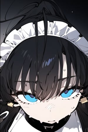 1girl, solo, black hair, long hair, upper body, masterpiece, best quality, very aesthetic, absurdres,gotou hitori, sagawa, fucking, masterpiece, high quality, only black hair, maid clothes, feel disgusting, blue eyes, censored, kiss