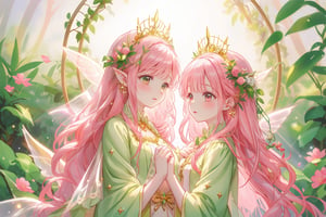 older_female fairy nature pink green
