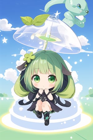 green female alien etherea, ,chibi