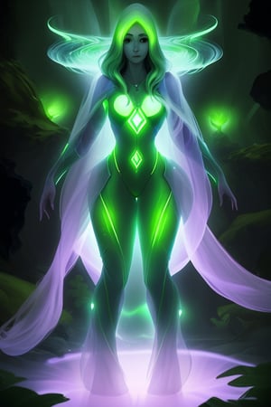green female alien etherea, beautiful hair,,glowing 