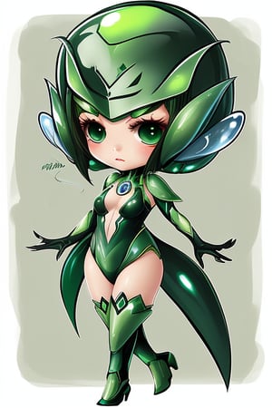 green female alien etherea, ,chibi
