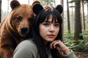 *Bond of Trust*: Generate an image of 25yo girl  with a bear. realistic , forests in sroundings,4k, 1girl with bear