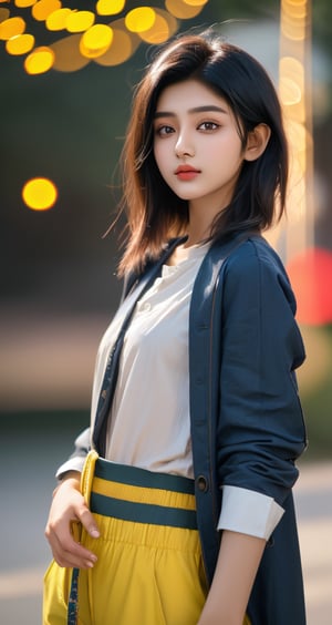 4k,best quality,masterpiece,20yo 1 indian girl, 
, ((short hair with long locks:1.2)), black hair, bokeh, stages, 
real person, color splash style photo,
,Colors,1 girl and 1 boy ,photorealistic , trouser shirt
