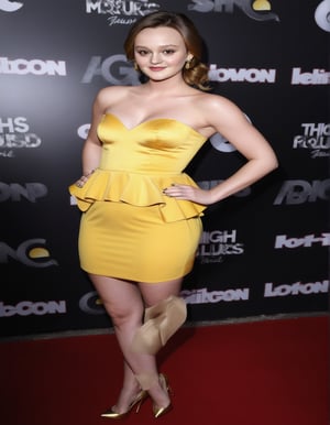 Leighton Meester wears golden yellow peplum dress and high heels