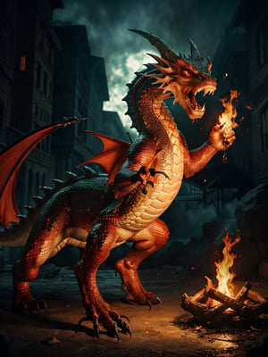  realistic dragon with fire around it glowing red focus on the skin detail focus on character deatail focus on removing background blur focus on the environment deatl remove all low quailty raised the qauilty remove generrated feel make evrything life like 