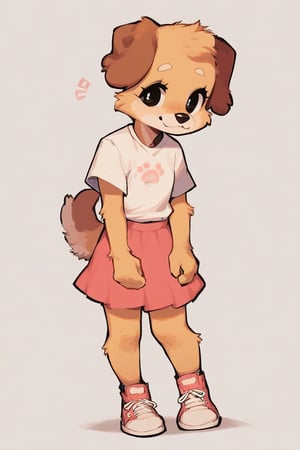 score_9, score_8_up, score_7_up, rating_safe, full body, solo, 1girl, source_furry, anthro, puppy, dog, flat chest, petite body, cute face, skirt, sneakers, white background, CDrip