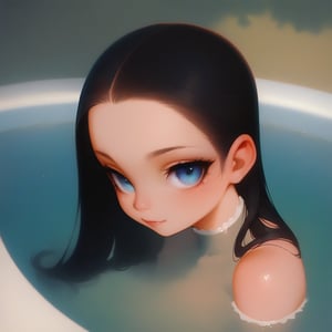 score_9, score_8_up, score_7_upl, gloomybabe, 1girl, solo, black hair, blue eyes, looking at viewer, water, closed mouth, portrait, partially submerged