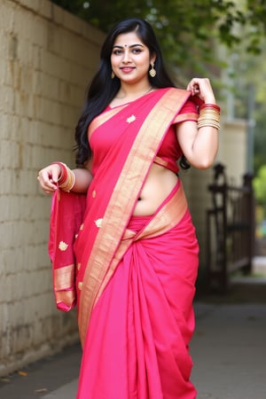 Indian instagram girl, cleavage visible, traditional saree, full body potrait, sexy actress, model pose, sexy, hot, village girl, holding shirt in hand, big waist, navel 