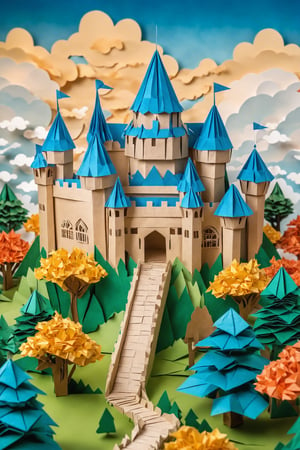 castle made of paper, highly detailed, paper clouds, paper trees, paper landscape, Modular Origami, Ultra-HD, Super-Resolution, origami, paper art, high quality image, masterpiece, hdr, 4k

