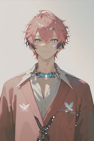 solo,matured male,25years old man,akagi_wen,best quality,amazing quality,SCORE_9,SCORE_8 UP,SCORE_7 UP,high resolution,pink_hair,multicolored hair,blue eyes,closed_mouth