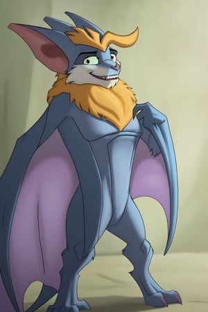 (male, solo, bat, silverwingshade), Standing facing viewer, Smile, Teeth, black lips, Green eyes, kemono