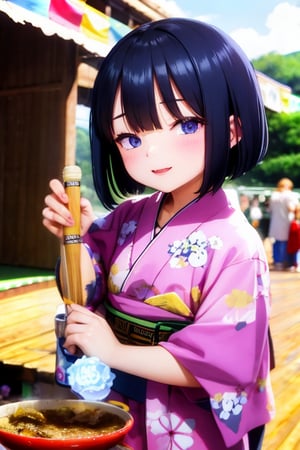 Mesugaki,10 years old,smiling face, short sleeve clothes,summer,and Attack is Tease with a bewitching smile,Summer festival,yukata