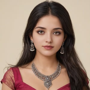 Output

1girl, solo, long hair, black hair, jewelry, open eyes, earrings, necklace, lips, realistic,Indian Girl,indian