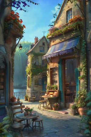 ((ultra ARTISTIC sketch)), (artistic sketch art) a magical detailed shabby style street with coble stones, an old bookstore streetfront, We see bread and coffee in the bakery window, morning light, beautiful terrace,Flower pots of various colors are planted outside the window, garden at home, light, brilliant SUNSET EVENING NIGHTFALL TWILIGHT light, afternoon light, afternoon sun, garden environment, cozy place, lush flowers outdoors, afternoon light, ivy, bonsai, table, stool, Intricate and detailed atmospheric refractive lighting of Unreal Engine 5 movie concept photography masterpiece Octane renders trends on CGSocietybest realistic, best details, best quality, 16k, [ultra detailed], masterpiece, best quality, (extremely detailed), ultra wide shot, photorealism, depth of field, hyper realistic painting, 3d rendering mysterious, Breathtaking VieW, Jean-Baptiste Monge, Kukharskiy Igor, Thomas wells schaller style, magical scenery, Nazar Noschenko Modifiers: dof trending on cgsociety fantastic view ultra detailed 4K 3D whimsical Storybook beautifully lit etheral Quirky Exquisite highly intricate stunning color depth outstanding cute illustration cuteaesthetic shadow play The mood is Mysterious and Spellbinding, with a sense of otherworldliness, macro photography style LEONARDO DIFFUSION XL STYLE