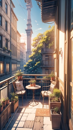 (masterpiece),((ultra-detailed)), (highly detailed CG illustration),(expressionless), (best quality:1.2), High quality texture, intricate details, detailed texture, High quality shadow, Cinematic Light, Depth of field, light source contrast, perspective, no humans

A building with a balcony with potted plants on the balcony, photorealistic painting by jeonseok lee, no splash, beautiful and aesthetic, Cozy cake shop background, cake shop, art house aesthetic, flower shop scene, art house aesthetic, beautiful terrace, Pleasant and cozy atmosphere, cozy place, coffee shop