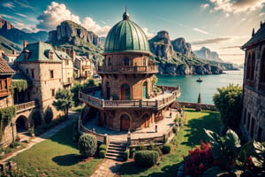 (4k), (masterpiece), (best quality), (extremely intricate), (realistic), (sharp focus), (award winning), (cinematic lighting), (extremely detailed),

High elven castle of white stone with towers and spires,Mountains and sea in the background,There are tables, chairs and flower pots in the courtyard,There are bread, cakes, fruits and coffee on the table,There is a beautiful girl looking at the sea,TreeAIv2 ,Isometric_Setting,DonMF43