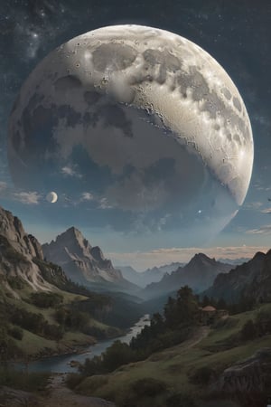 big moon,  view_from_below,  low_angle,  Leonardo Style