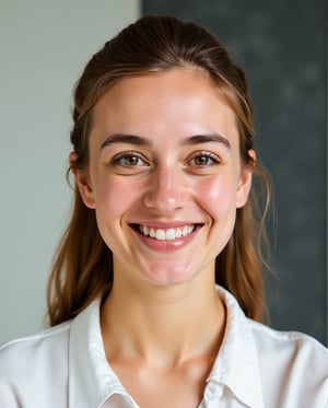 A close-up portrait of a young professional, mid-20s, with a bright and confident smile. The image should convey a sense of self-assurance and positivity.

Subject: The subject's smile is the main focus, with a slight blur effect to emphasize their confidence.

Background: A blurred, gradient background with a subtle texture to represent a sense of professionalism and sophistication.

Foreground: The subject's smile is the main focus, with a subtle glow effect to represent confidence and positivity.
Perfect Eyes,Detailed skin,Skin blemish