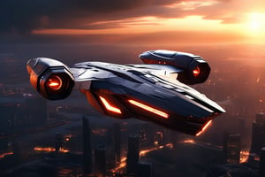 High detailed, realistic photo of starship, flying over a futuristic city, front view, sunset, 8k, stunning image, realistic textures, cinematic scene, ((masterpiece: 2)), light particles, 
ek_ph0t0_b00ster,ek_real_b00ster,ek_art_b00ster,ek_raz0r_cre5t,ek_rcr3ar