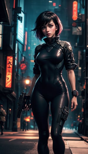 Ghost In The Shell, Major Motoko, weapons,  Cyberpunk city, Street, Cinematic light, Octane Render, 