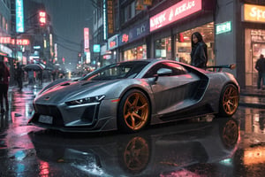 (((1girl))),city,cyberpunk,(streetscape:1.1),(neons:1.2),ray tracing,street,night view,high reflection,YANGWANG U9,,masterpiece,clouded over,hdr,sports car,car,(rain:1.1),rainy days,