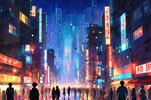 (masterpiece, best quality), (busy city,bustling atmosphere,silhouette of a teenage girl at the top of a building looking down at the street), dusk, neon lights, high-rise buildings, twinkling cityscape, energetic pedestrians, rushing traffic, vibrant colors, urban metropolis, hustle and bustle, modern architecture, skyscrapers, city lights, asphalt roads, flickering street lamps, urban soundscape, blurred motion of cars and people, urban sprawl, city at night, nightlife, teenager's contemplative stance, isolated figure, loneliness in the crowd, ethereal atmosphere, mysterious aura, reflection of city lights on the windows, warm glow of the setting sun, exciting energy, imposing shadows, towering skyscrapers, rebellious spirit, expansive city view, vivid vitality, metropolitan dreamscape, urban exploration, romanticized chaos, captivating skyline, anonymous faces, concrete jungle, raw emotions, inspiring heights, clenched fists, hazy skyline, endless possibilities,Enhanced All,ghibli,cyber