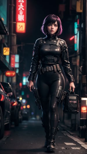 Ghost In The Shell, Major Motoko, weapons,  Cyberpunk city, Street, Cinematic light, Octane Render, 