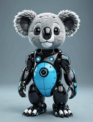 (cute koala robot), a koala robot, black and blue, in full size.