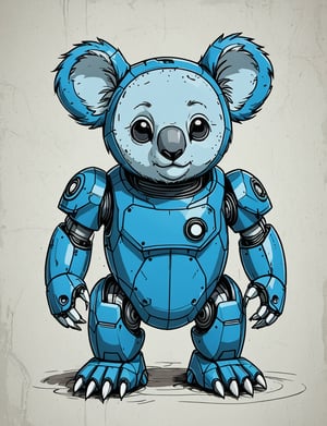 (cute koala robot), a koala robot, black and blue, in full size. illustration, rough_sketch