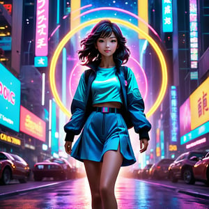    Generate image using prompt: Create a time traveler in a hyperrealist focus on time travel , epic scene in a futuristic city. A powerful anime character, exuding strength and intensity, stands on a neon-lit street, illuminated by vibrant glowing pathways and holographic advertisements. The cosmic sky, filled with swirling stars and moons, enhances the surreal atmosphere. Utilize SDXL details, sharpness, and vivid colors, ensuring dynamic lighting, intricate details, and high artistry. Adjust the neon lights for balanced glow. The overall effect should be dark, moody, and captivating, with a strong composition for clear comprehension.
