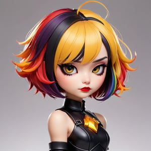  teampunk, upper body, close eyes, white background, bob cut, short hair, multicolored hair, makeup , parted lips, black lips, eyeliner, gothic, goth girl,
her hair is styled in a bob with bangs. the tips of her hair are dyed red. sweet cartoon style
,disney pixar style,Line Chibi yellow,LIMBUSCOMPANY_Ryoshu,flat design,cute comic,anime,Emote Chibi Phoenix Vanguard in fire-themed Phoenix armor, rendered in hyper high resolution with extreme vivid colors. The scene features an anime style with a bokeh effect at f/1.4, showcasing the Mech Warrior's noble and resilient characteristics under dramatic and moody lighting."
