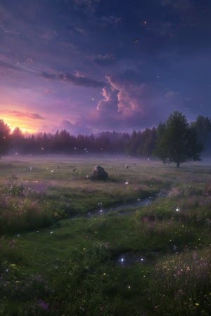 best quality,4k,8k,highres,masterpiece:1.2),ultra-detailed,(realistic,photorealistic,photo-realistic:1.37)"A mystical meadow lay before us like a magical land lost in the mists with the gentle touch of twilight. While a soft breeze gently caressed the tall grass, the sounds of birds coming from the depths of the meadow and the sweet melody of water droplets gave peace to our soul. The moonlight covered the meadow like a thin veil." Here, time seemed to stand still; the whispers of nature and the echoes of an old song from far away completed the mystical atmosphere of the meadow.