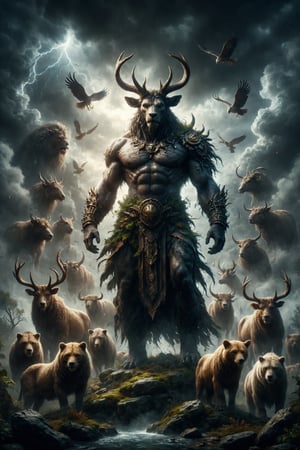epic god of  the animals  full body, epic mistic composition