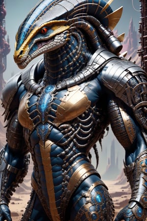 A biotech cyborg man anaconda warrior, covered in detailed intricate metallic tech armor, splash art, fractal art, colorful, a winner photo award, detailed photo, Arnold render, 16K,cyborg style,biopunk style, ubicated in a selvatic enviroment