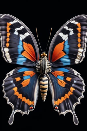 top view of a butterfly steampubk, ultra detailed HD, biomimetical in black background