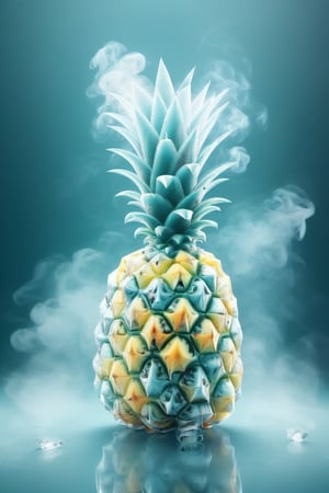 a pineapple, ice,  smoke, in the fantasy garden