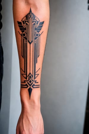 Tattoo on wrist, tattoo design, man's arm with a art deco style, tattoo on the left side of the arm