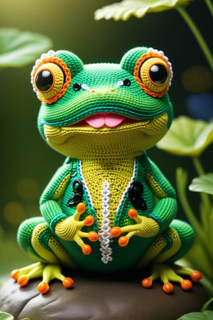 Amigurumi,frog,3Drendering,toycollection,Ultra-detailed,softtextures,brightcolors,cute,whimsical,handmade,+HD,studio lighting,wonderland,vibrant,playful