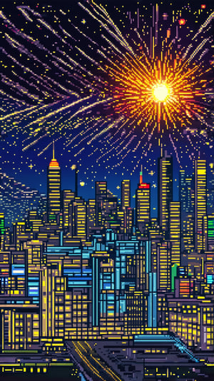 The city lights intertwined with the cosmic display above, creating a mesmerizing tapestry of wonder. Prophecies spoke of this night when the celestial path would align by Pixel Art Walls. Night