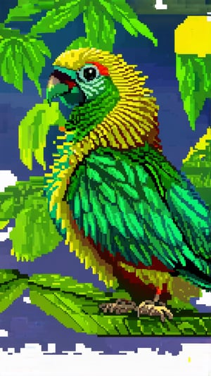 Pixel art macro shot, cinematic photo of parrot, colorful, dark shot, film grain